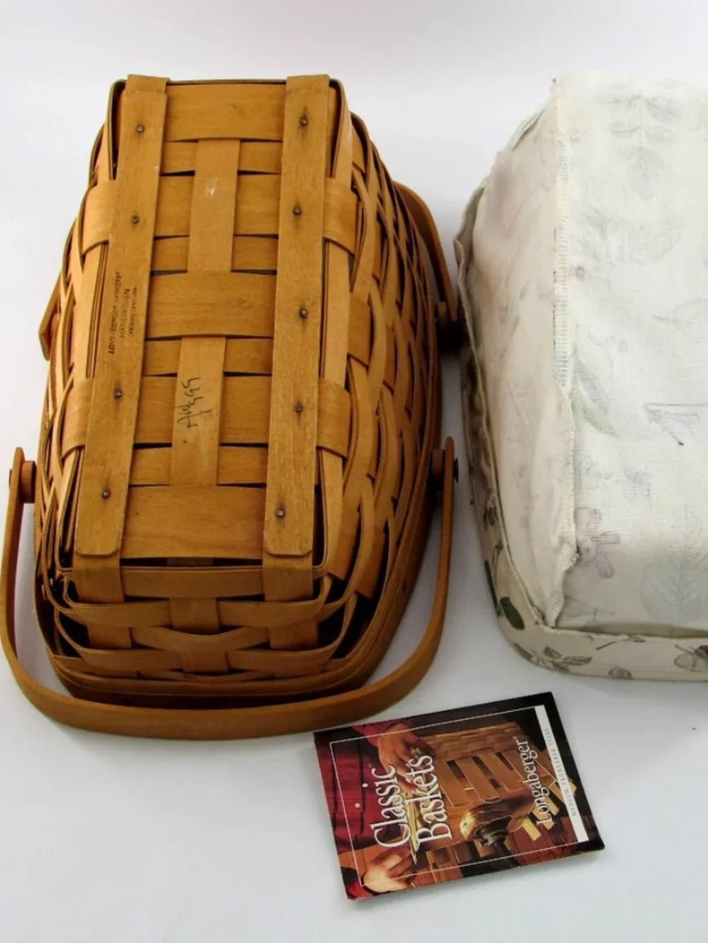 Longaberger 1999 Vegetable Slanted Basket with Floral Liner w/ Plastic Protector
